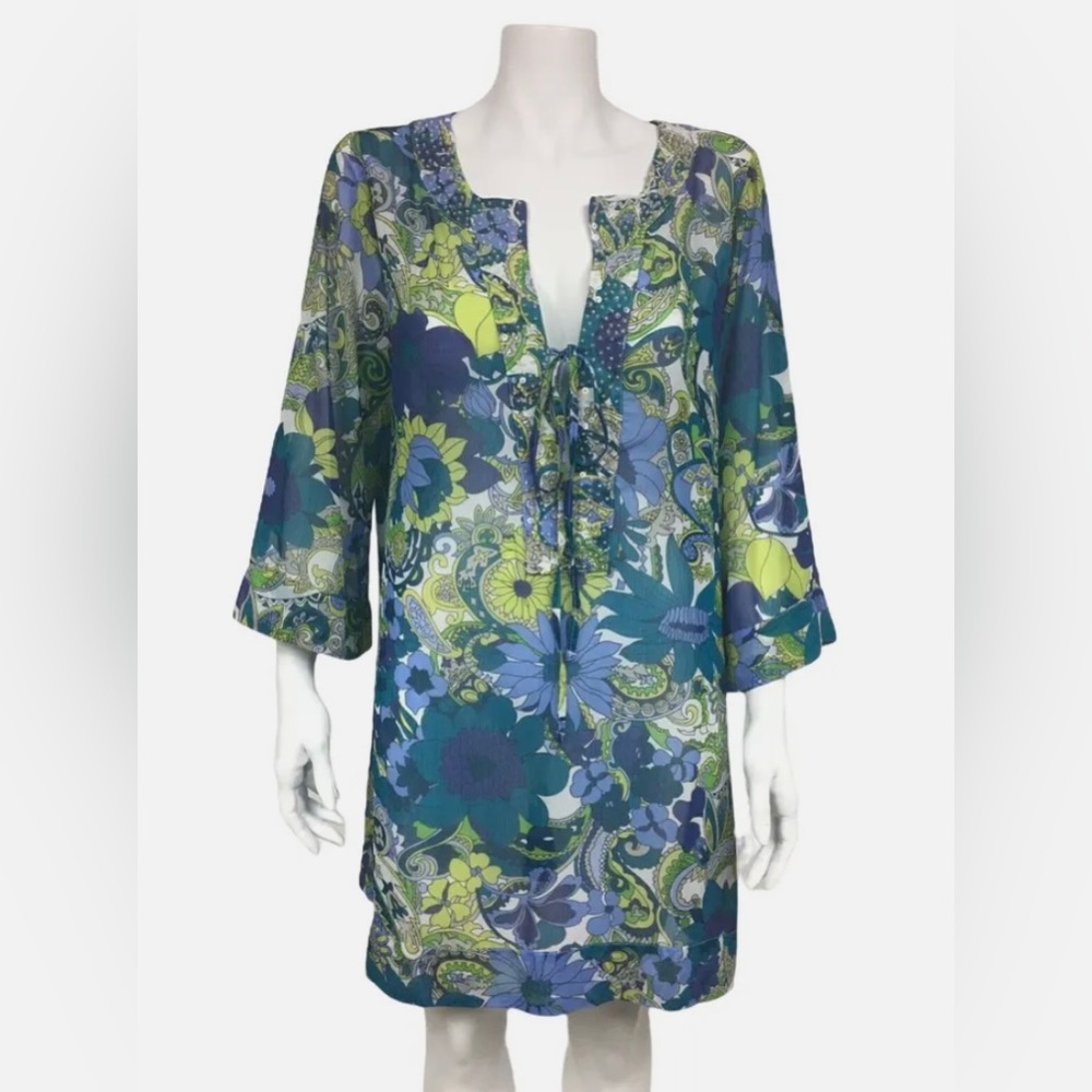 Tommy Bahama Sz small Paisley Floral Lace Up Embellished Swim Cover Up (bin D)
